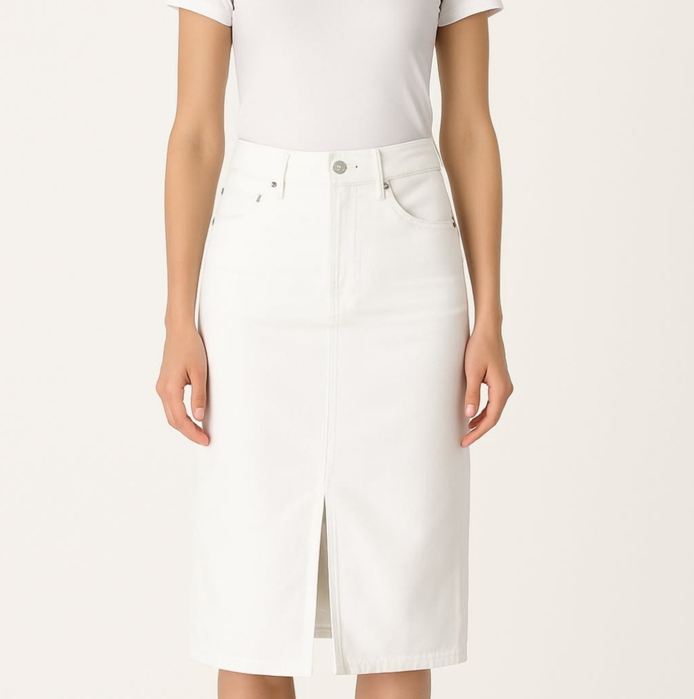 Juicy Couture White Denim Cotton Midi Skirt – Size 25 NEW